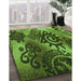 Machine Washable Transitional Dark Forest Green Rug in a Family Room, wshpat1100grn