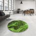 Round Patterned Dark Forest Green Rug in a Office, pat1100grn