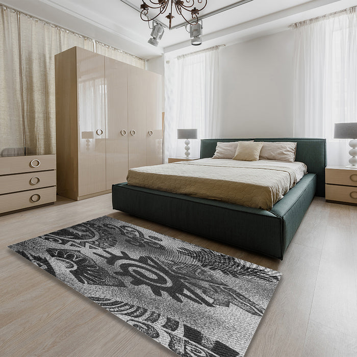 Patterned Gunmetal Gray Rug in a Bedroom, pat1100gry