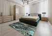 Patterned Dark Coffee Brown Rug in a Bedroom, pat1100lblu