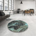 Round Patterned Dark Coffee Brown Rug in a Office, pat1100lblu