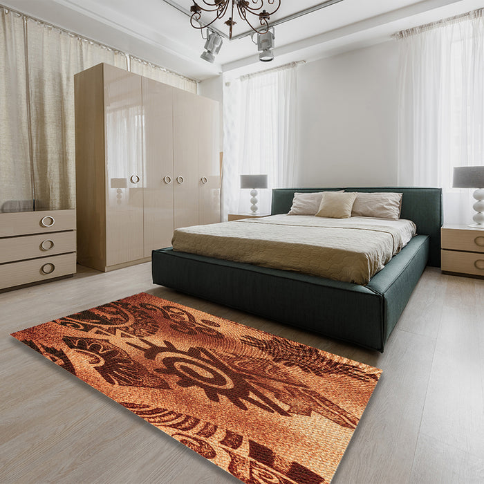 Patterned Crimson Red Rug in a Bedroom, pat1100org