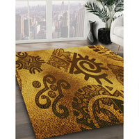 Patterned Saffron Red Rug, pat1100yw