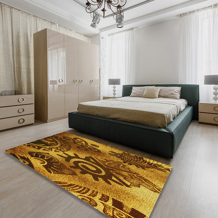 Patterned Saffron Red Rug in a Bedroom, pat1100yw