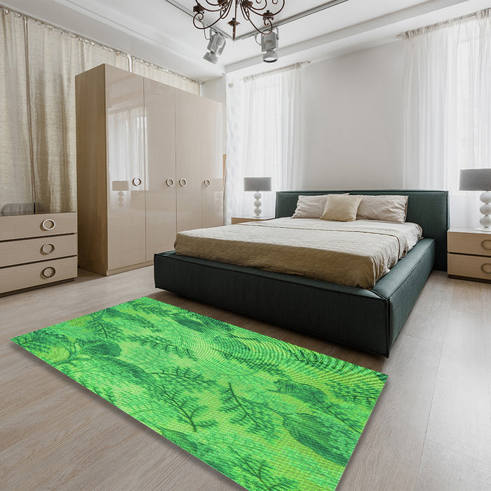 Patterned Neon Green Rug in a Bedroom, pat1101grn