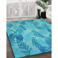 Patterned Dark Turquoise Green Rug, pat1101lblu