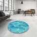 Round Patterned Dark Turquoise Green Rug in a Office, pat1101lblu