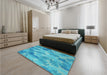 Patterned Dark Turquoise Green Rug in a Bedroom, pat1101lblu