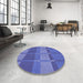 Round Patterned Sky Blue Rug in a Office, pat1102blu