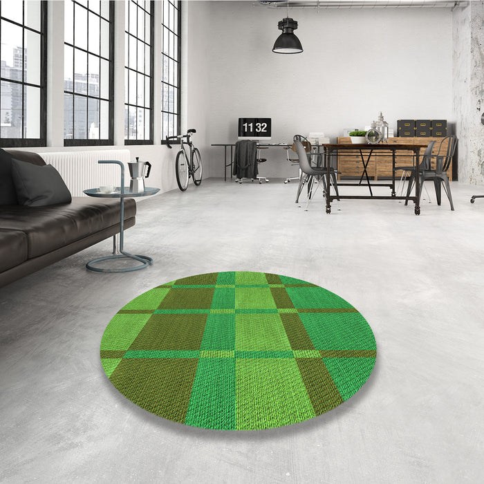 Round Patterned Neon Green Rug in a Office, pat1102grn