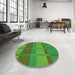 Round Patterned Neon Green Rug in a Office, pat1102grn