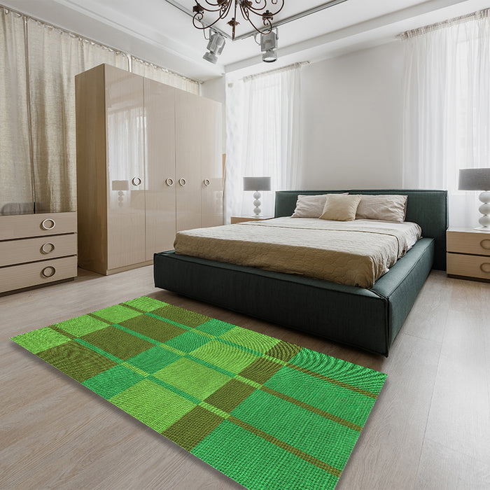 Patterned Neon Green Rug in a Bedroom, pat1102grn