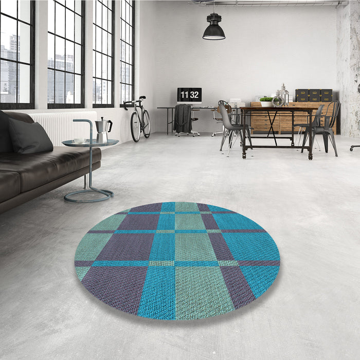 Round Patterned Purple Navy Blue Rug in a Office, pat1102lblu