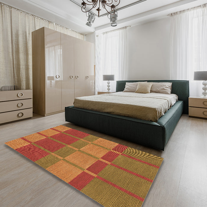 Round Machine Washable Transitional Orange Rug in a Office, wshpat1102org
