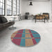 Round Patterned Dark Sea Green Novelty Rug in a Office, pat1102