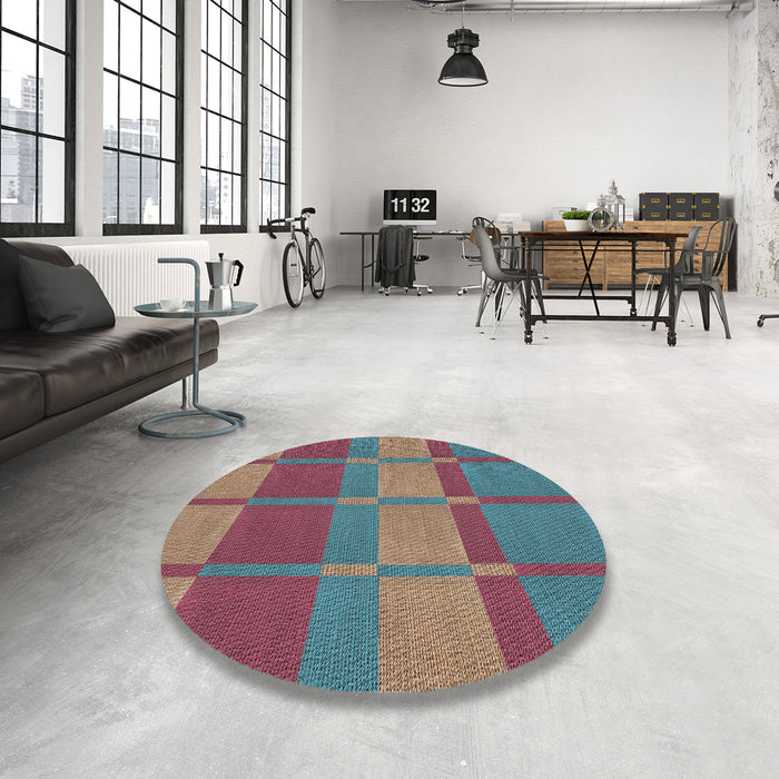 Round Machine Washable Transitional Dark Sea Green Rug in a Office, wshpat1102