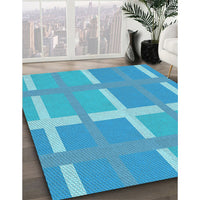 Patterned Bright Turquoise Blue Rug, pat1103lblu