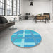 Round Patterned Bright Turquoise Blue Rug in a Office, pat1103lblu