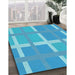 Machine Washable Transitional Bright Turquoise Blue Rug in a Family Room, wshpat1103lblu