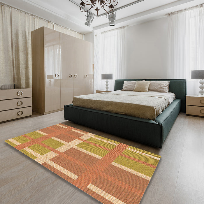Patterned Orange Rug in a Bedroom, pat1103org