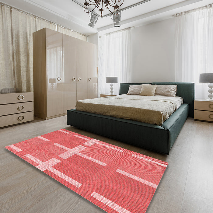 Patterned Ruby Red Rug in a Bedroom, pat1103rd
