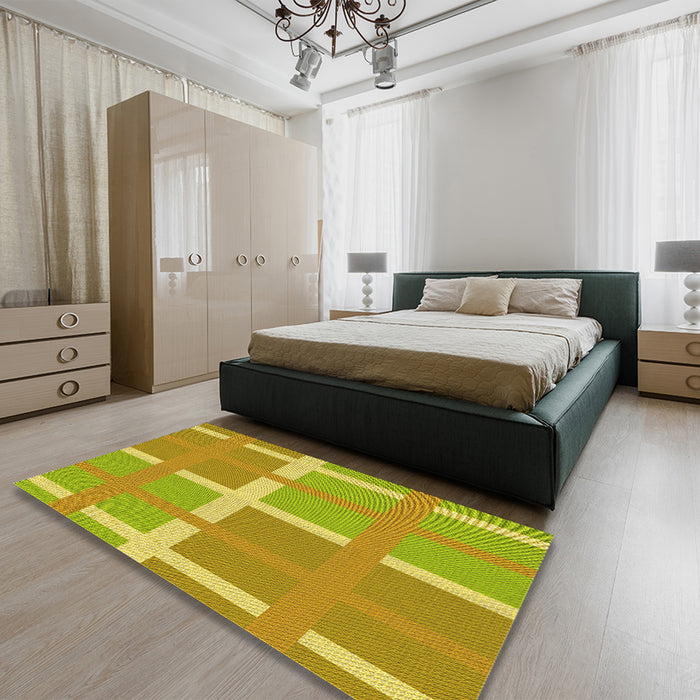 Patterned Dark Golden Brown Rug in a Bedroom, pat1103yw