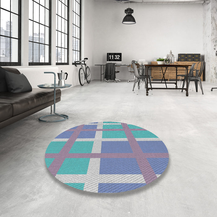 Round Machine Washable Transitional Sky Blue Rug in a Office, wshpat1103