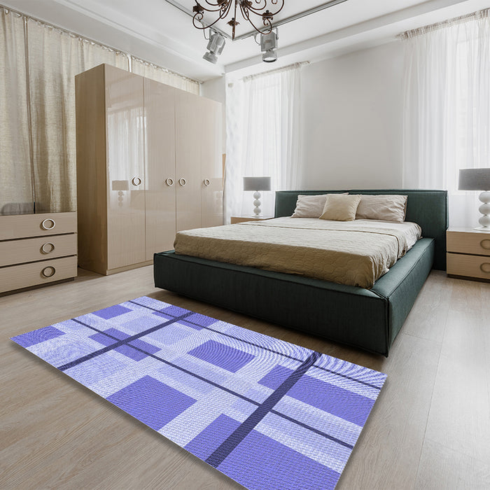 Patterned Blue Rug in a Bedroom, pat1104blu