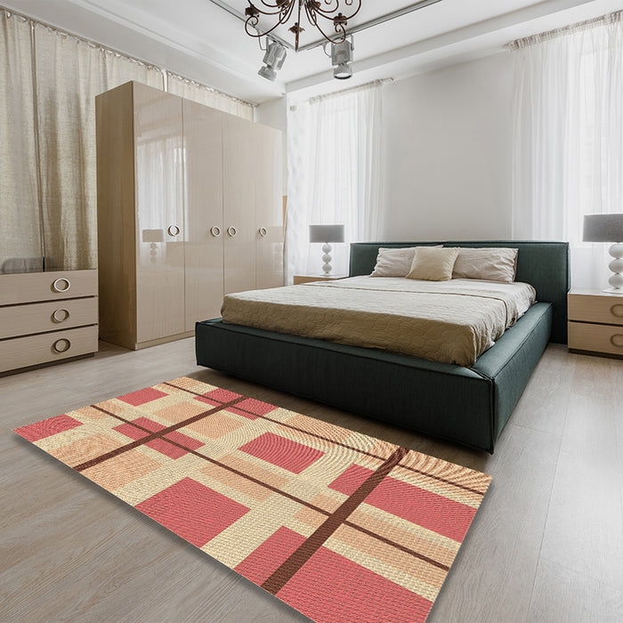 Patterned Red Rug in a Bedroom, pat1104brn