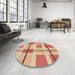 Round Patterned Red Rug in a Office, pat1104brn