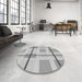 Round Patterned Platinum Silver Gray Rug in a Office, pat1104gry