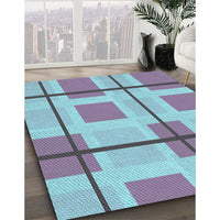 Patterned Slate Blue Grey Blue Rug, pat1104lblu