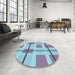 Round Patterned Slate Blue Grey Blue Rug in a Office, pat1104lblu