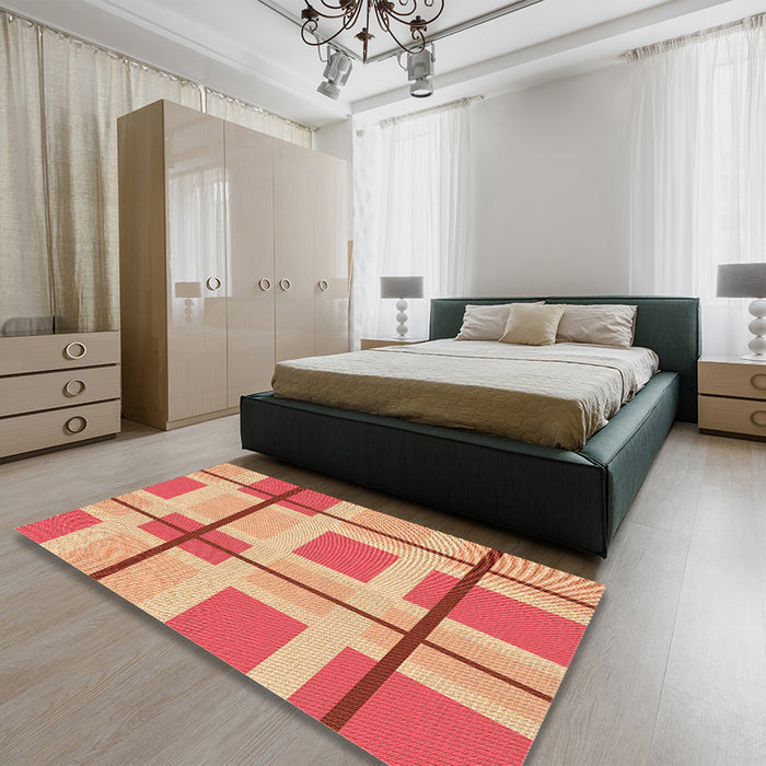 Patterned Yellow Rug in a Bedroom, pat1104org