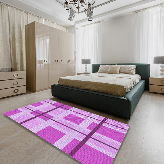 Round Machine Washable Transitional Pastel Purple Pink Rug in a Office, wshpat1104pur