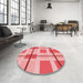 Round Patterned Pastel Pink Rug in a Office, pat1104rd