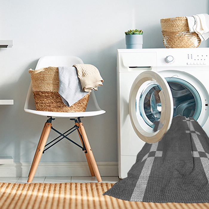 Machine Washable Transitional Gunmetal Gray Rug in a Washing Machine, wshpat1105gry