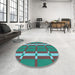 Round Patterned Dark Turquoise Green Rug in a Office, pat1105lblu