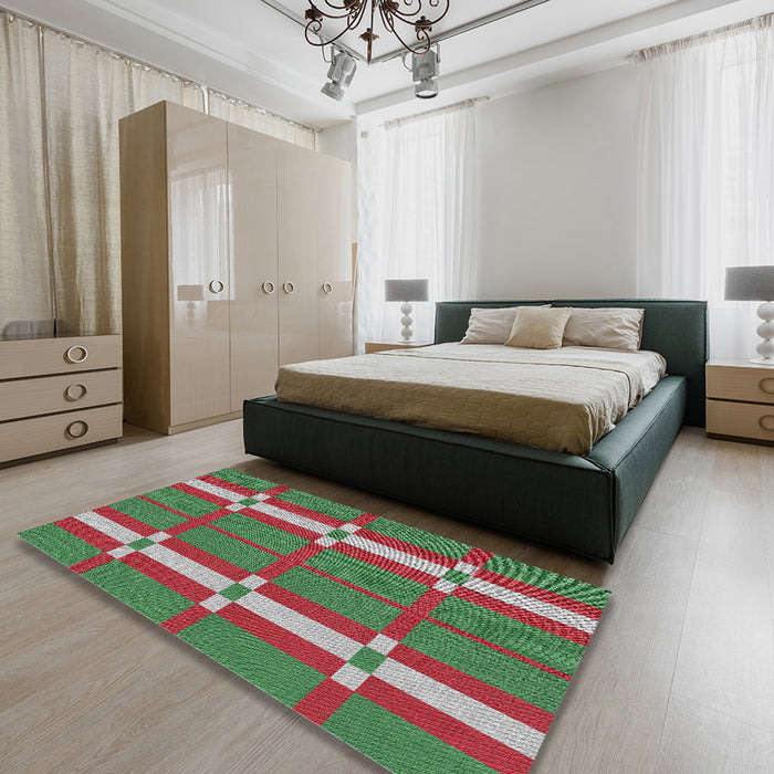 Patterned Green Novelty Rug in a Bedroom, pat1105