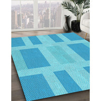 Patterned Bright Turquoise Blue Rug, pat1106lblu