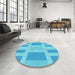 Round Patterned Bright Turquoise Blue Rug in a Office, pat1106lblu