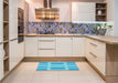 Patterned Bright Turquoise Blue Rug in a Kitchen, pat1106lblu