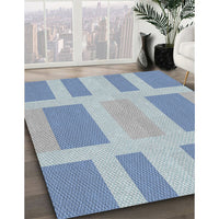 Patterned Steel Blue Novelty Rug, pat1106