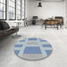 Round Patterned Steel Blue Novelty Rug in a Office, pat1106