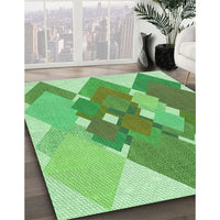 Patterned Dark Lime Green Rug, pat1107grn