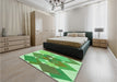 Patterned Dark Lime Green Rug in a Bedroom, pat1107grn