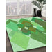 Patterned Dark Lime Green Rug in Family Room, pat1107grn