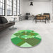 Round Patterned Dark Lime Green Rug in a Office, pat1107grn