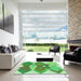 Square Patterned Dark Lime Green Rug in a Living Room, pat1107grn