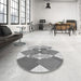 Round Patterned Platinum Silver Gray Rug in a Office, pat1107gry